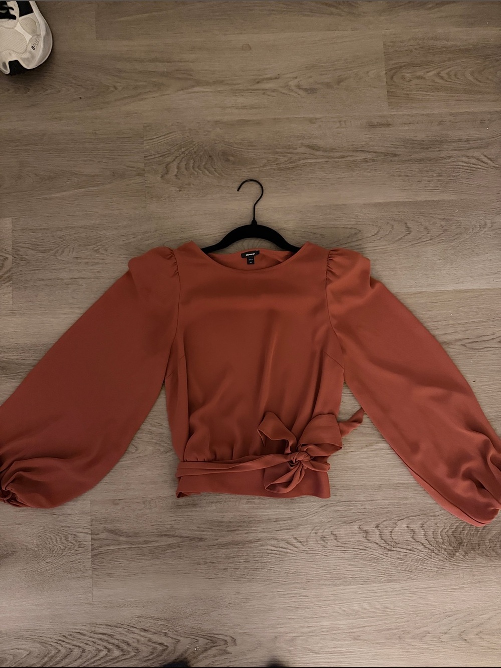 Express Rust Tie-Waist Puff Sleeve Blouse